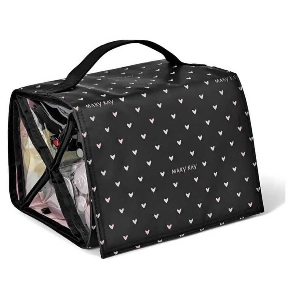 Mary Kay Black Cosmetic Organizer with Pink Heart Print